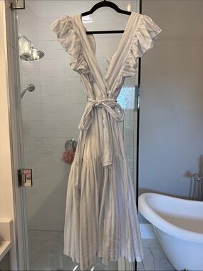 Rebecca Taylor Pale Blue Ruffle-Trim Wrap Maxi Dress